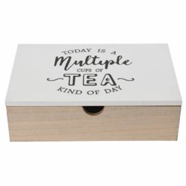Home Styling Collection Krabička na čaj, dřevěná s nápisem, 24 x 17 x 7 cm, bílá