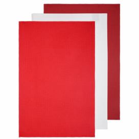 Atmosphera Sada třech utěrek do kuchyně, barvy: červená, bílá, bordó, vyrobena z bavlny, 70x45 cm, dobře vstřebávají vlhkost