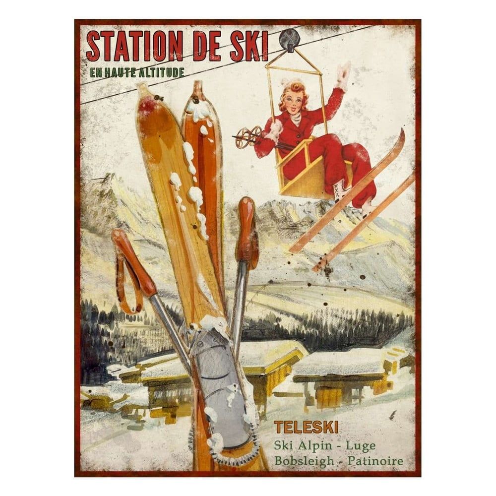 Kovová cedule 25x33 cm Station de Ski – Antic Line - Bonami.cz