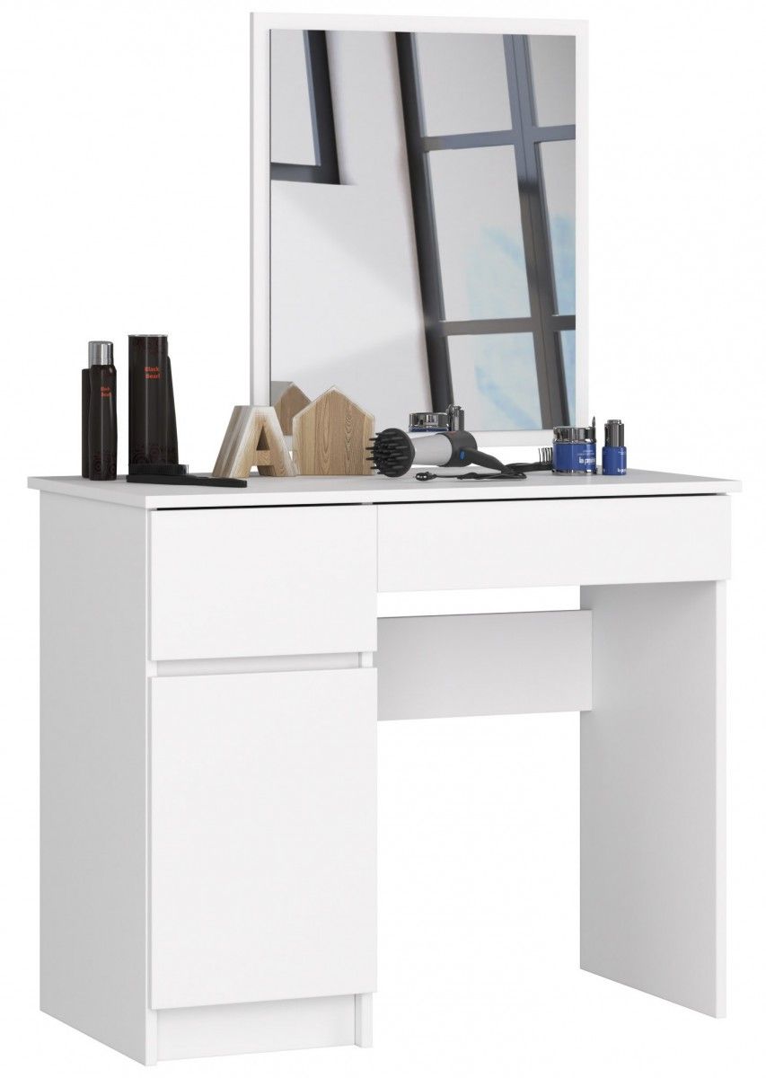 Ak furniture Kosmetický stolek se zrcadlem P-2 II 90x50 cm bílý levý - Houseland.cz