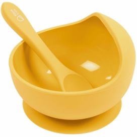Hořčicově žlutá silikonová dětská miska se lžičkou LaForma Epiphany