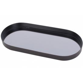 Černý tác s kouřovým zrcadlem PT LIVING Oval, šířka 18 cm