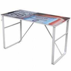 Psací stůl s potiskem kov / sklo Dekorhome Bílá / vícebarevná