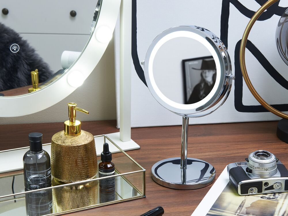Kosmetické stolní zrcadlo s LED osvětlením ø 20 cm VERDUN - Beliani.cz