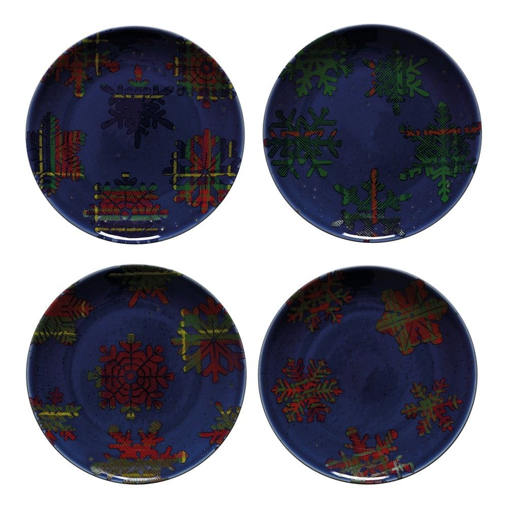Sada 4 modro-červených dezertních talířů z kameniny Casafina Snowflake, ø 21,6 cm - Bonami.cz