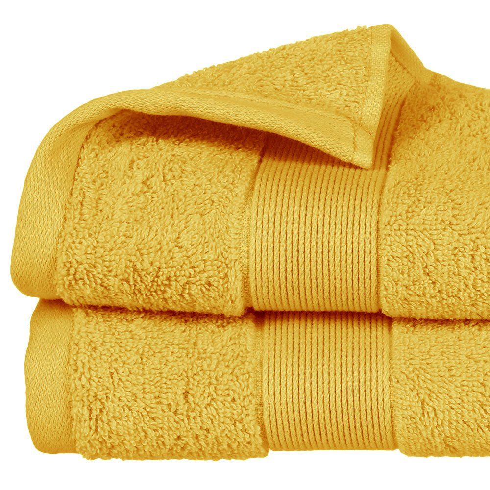 Atmosphera Žlutý koupelnový ručník z bavlny s hustou osnovou, ručník s bordurou v módním odstínu okru - EMAKO.CZ s.r.o.
