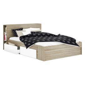 Idea nábytek Multifunkční postel 140x200 STORAGE dub/perleťově bílá