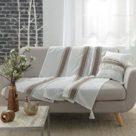 Douceur d\'intérieur Dekorativní přehoz na gauč v béžové proužky INDIRA, 125 x 150 cm