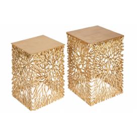 Moebel Living Set dvou zlatých kovových odkládacích stolků Wiktor 30x30/33x33 cm