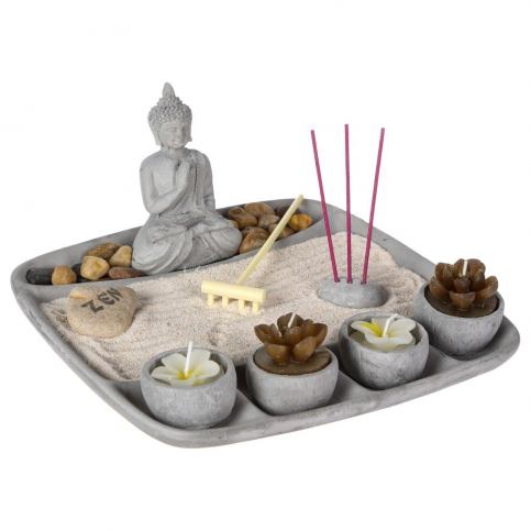 Atmosphera Sada svíček a vonných tyčinek s postavou buddhy, 24 x 23 cm, šedá. EDAXO.CZ s.r.o.