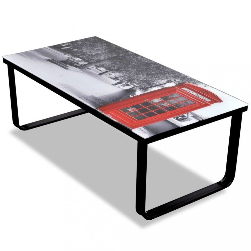 Konferenční stolek s potiskem sklo / kov Dekorhome Telefonní budka - DEKORHOME.CZ
