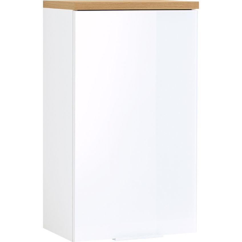 Bílá závěsná koupelnová skříňka GEMA Penetra 69 x 39 cm s dubovou deskou - Designovynabytek.cz