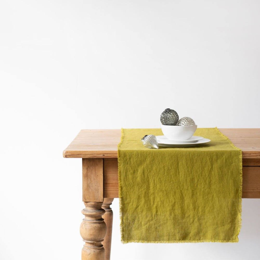 Zelený lněný běhoun na stůl Linen Tales Classic, 40 x 150 cm - Bonami.cz