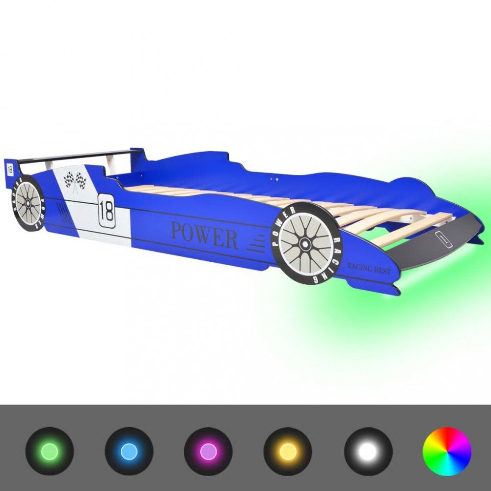 Dětská postel závodní auto s LED světlem Dekorhome Modrá - DEKORHOME.CZ
