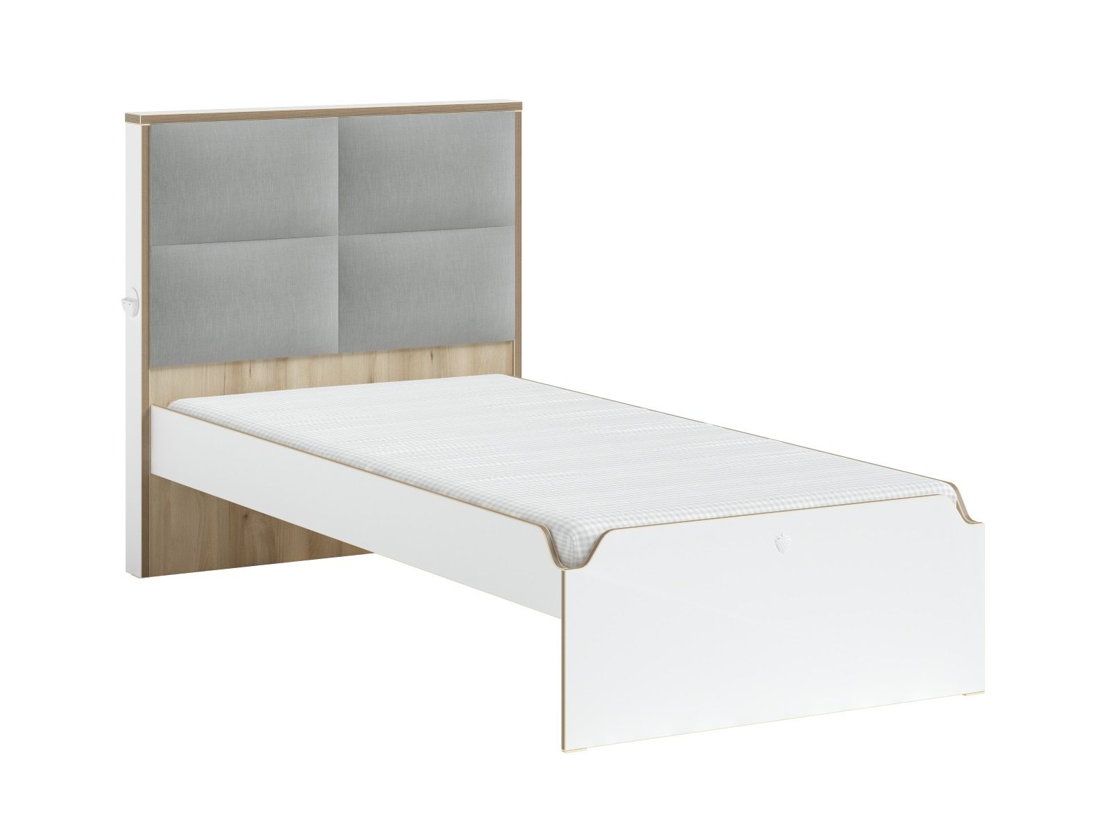 Studentská postel s čalouněným čelem 100x200cm Dylan - bílá/dub světlý - Nábytek Harmonia s.r.o.
