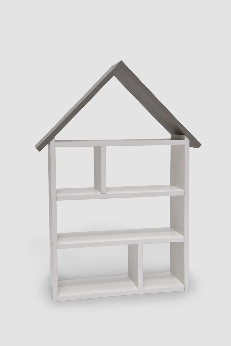 Vingo Dětská domečková knihovna - bílá s šedou stříškou, 90 cm - Vingo