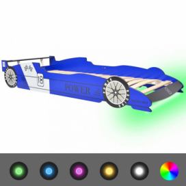 Dětská postel závodní auto s LED světlem Dekorhome Modrá