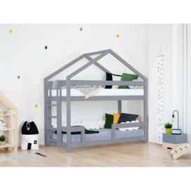 Benlemi Dřevěná patrová postel KILI ve tvaru domečku Zvolte barvu: Šedá, Výška: 207 cm