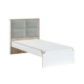 Studentská postel s čalouněným čelem 100x200cm Dylan - bílá/dub světlý