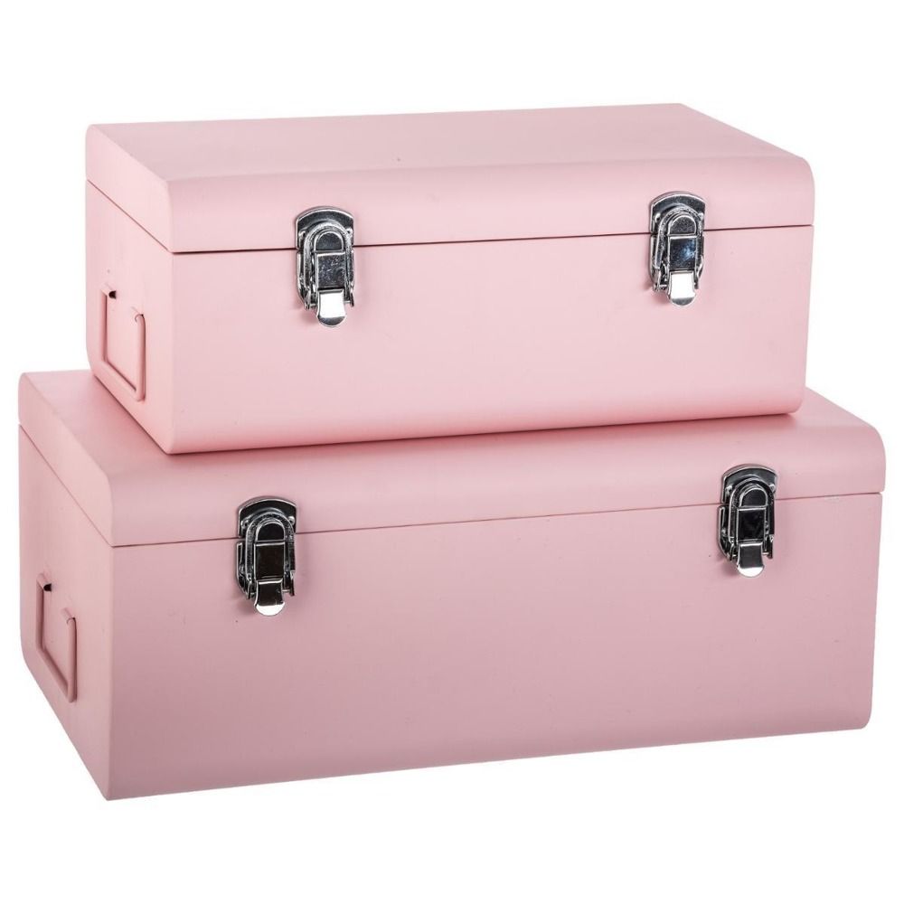 Atmosphera Krabička, krabice ,kontejner pro uchovávání, box, dekorativní krabice, box s rukojetí - 2 ks, růžová barva - EMAKO.CZ s.r.o.