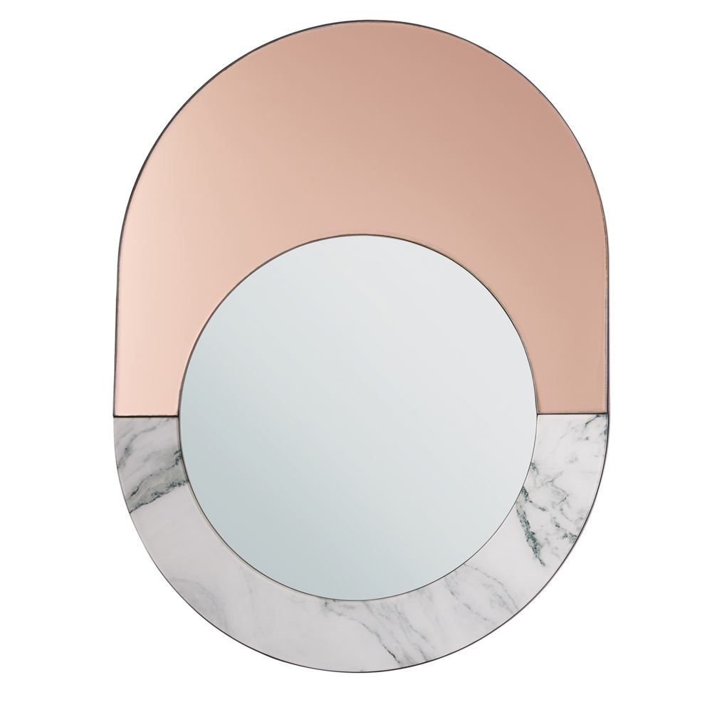 Nástěnné zrcadlo oválné 65 x 50 cm růžovo zlaté / bílý mramor RETY - Beliani.cz