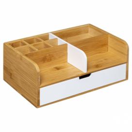 5five Simply Smart Organizér na stůl s bílou zásuvkou, bambusový