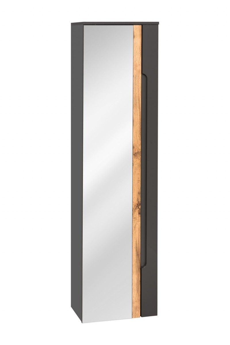 Comad Koupelnová závěsná skříňka se zrcadlem vysoká Galaxy 802 1D šedý grafit/dub votan - Houseland.cz