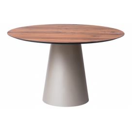 Hnědý dubový jídelní stůl Marco Barotti 130 cm s matnou stříbrnou podnoží