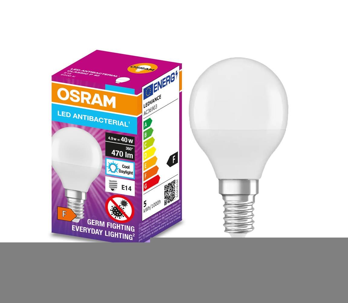 Osram LED Antibakteriální žárovka P40 E14/4,9W/230V 6500K - Osram  -  Svět-svítidel.cz