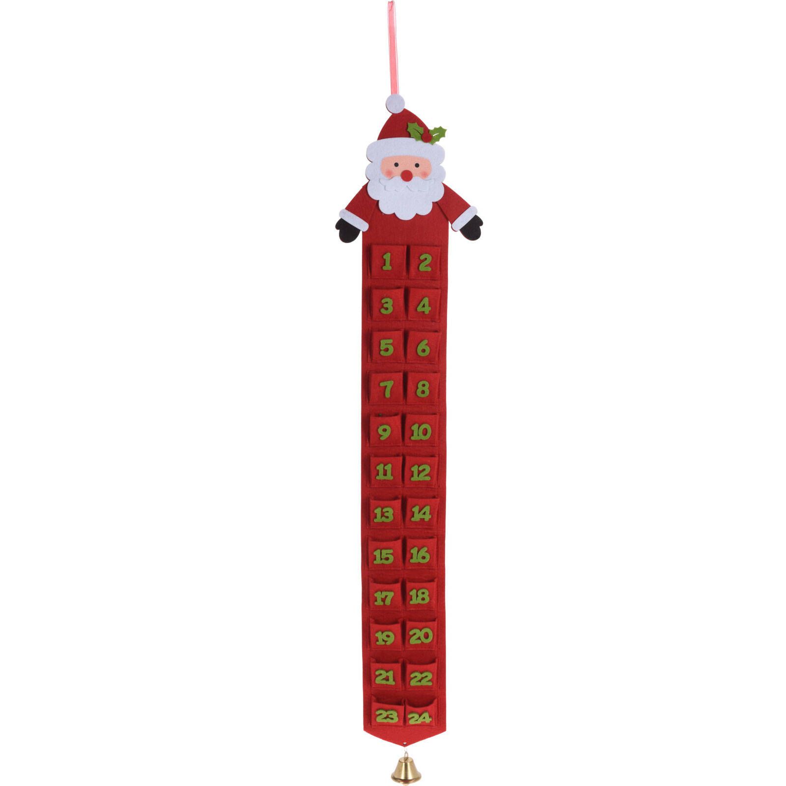 EH Excellent Houseware Textilní adventní kalendář se Santa Clausem a zvonečkem, závěsný, 97 x 20 cm - EMAKO.CZ s.r.o.