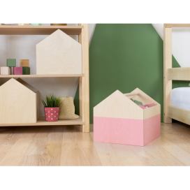 Benlemi Dřevěný úložný box HOUSE ve tvaru domečku Zvolte barvu: Růžová, pololakovaná