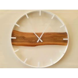 Dřevěné nástěnné hodiny KAYU 30 Ořech v Loft stylu Bílý 70 cm