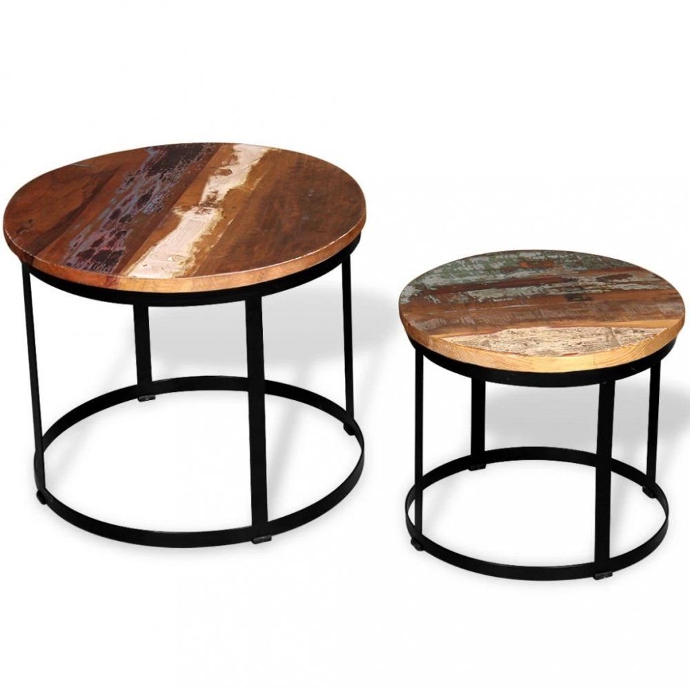 Konferenční stolek 2 ks dřevo / kov Dekorhome Recyklované dřevo - DEKORHOME.CZ