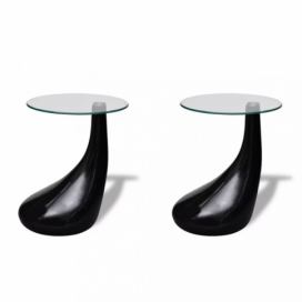 Konferenční stolek 2 ks sklolaminát / sklo Dekorhome Černá lesk