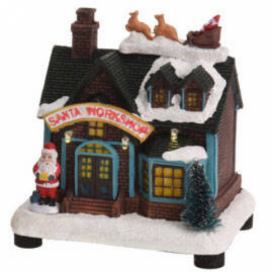 Home Styling Collection Vánoční LED dekorace - Vánoční dům se Santa Clausem a nápisem Santa Workshop, 15 x 12,5 x 9,5 cm EDAXO.CZ s.r.o.