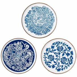 Set tří modro bílých keramických talířů Bloomingville Molly 15 cm