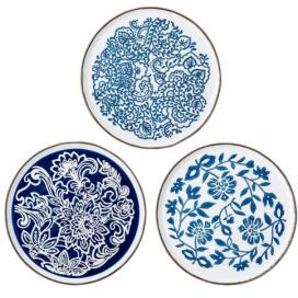 Set tří modro bílých keramických talířů Bloomingville Molly 24 cm