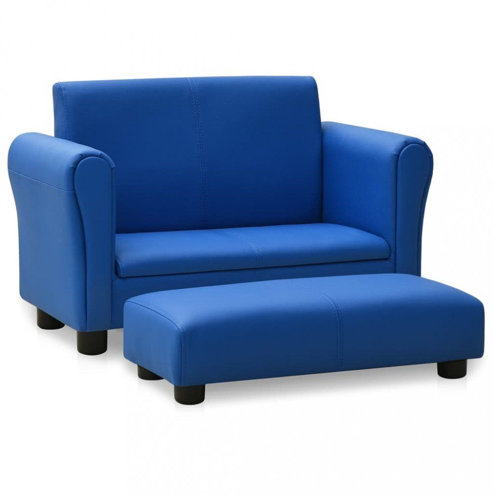 Dětská sedačka s podnožkou umělá kůže Dekorhome Modrá - DEKORHOME.CZ