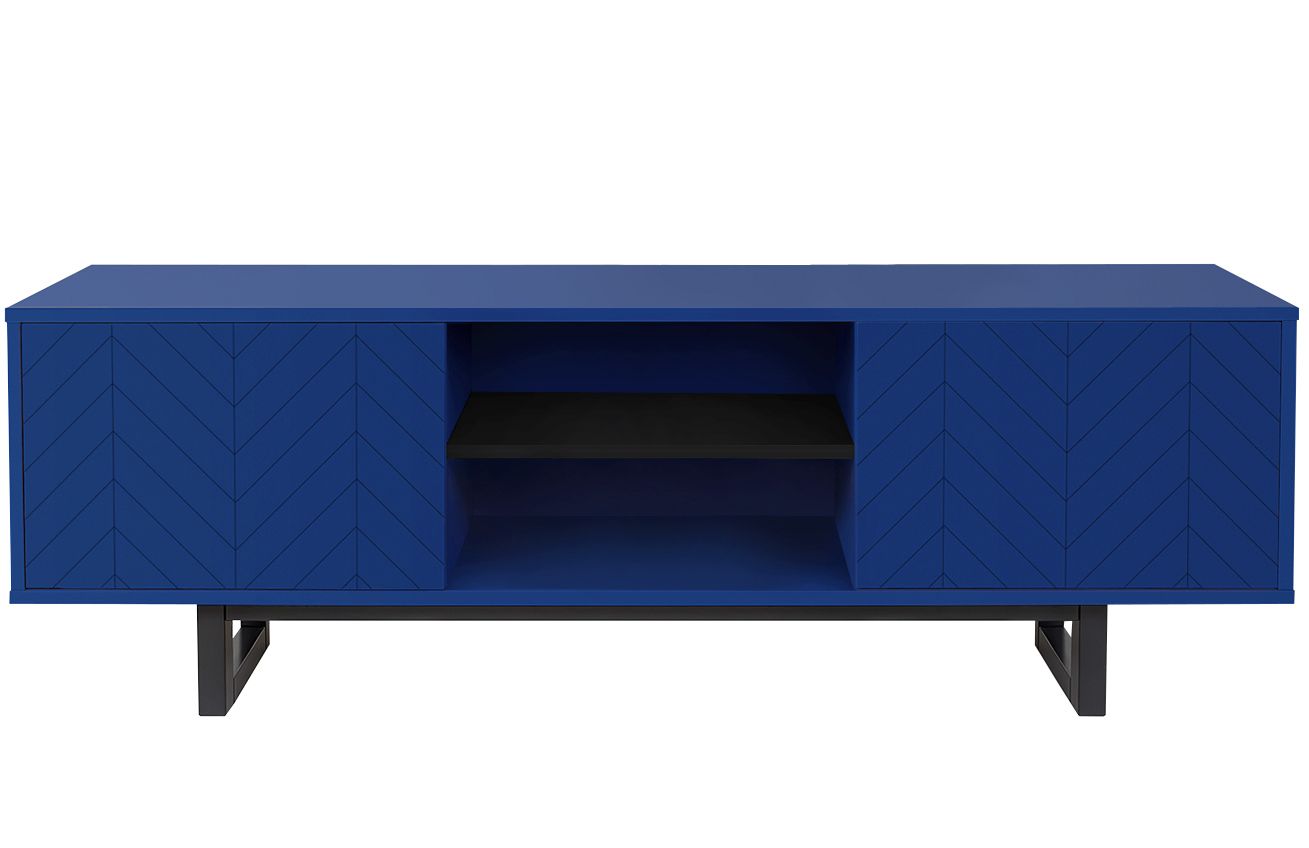 Tmavě modrý lakovaný rýhovaný TV stolek Woodman Camden 150 x 40 cm - Designovynabytek.cz