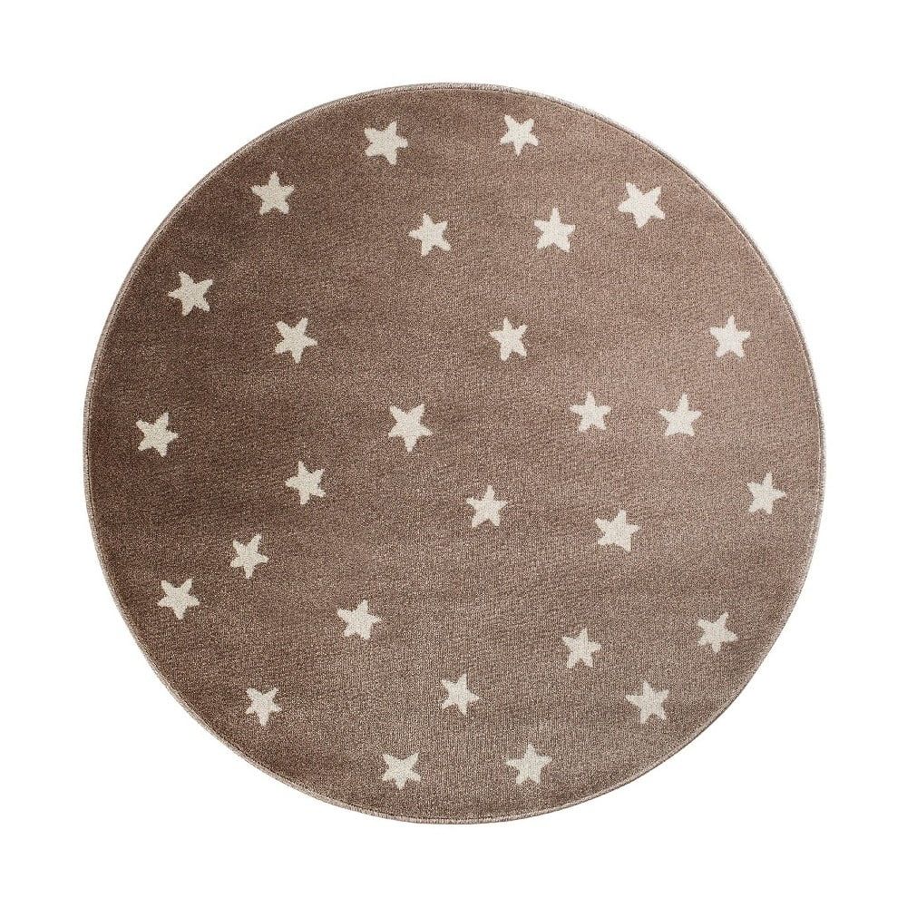Hnědý kulatý koberec s hvězdami KICOTI Stars, ø 80 cm - Bonami.cz