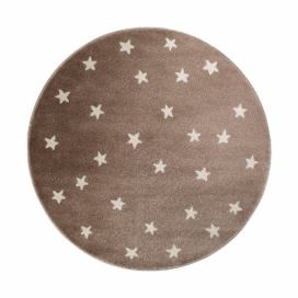 Hnědý kulatý koberec s hvězdami KICOTI Stars, ø 80 cm