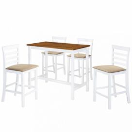Barový stůl a židle sada 5 kusů hnědo-bílé Dekorhome