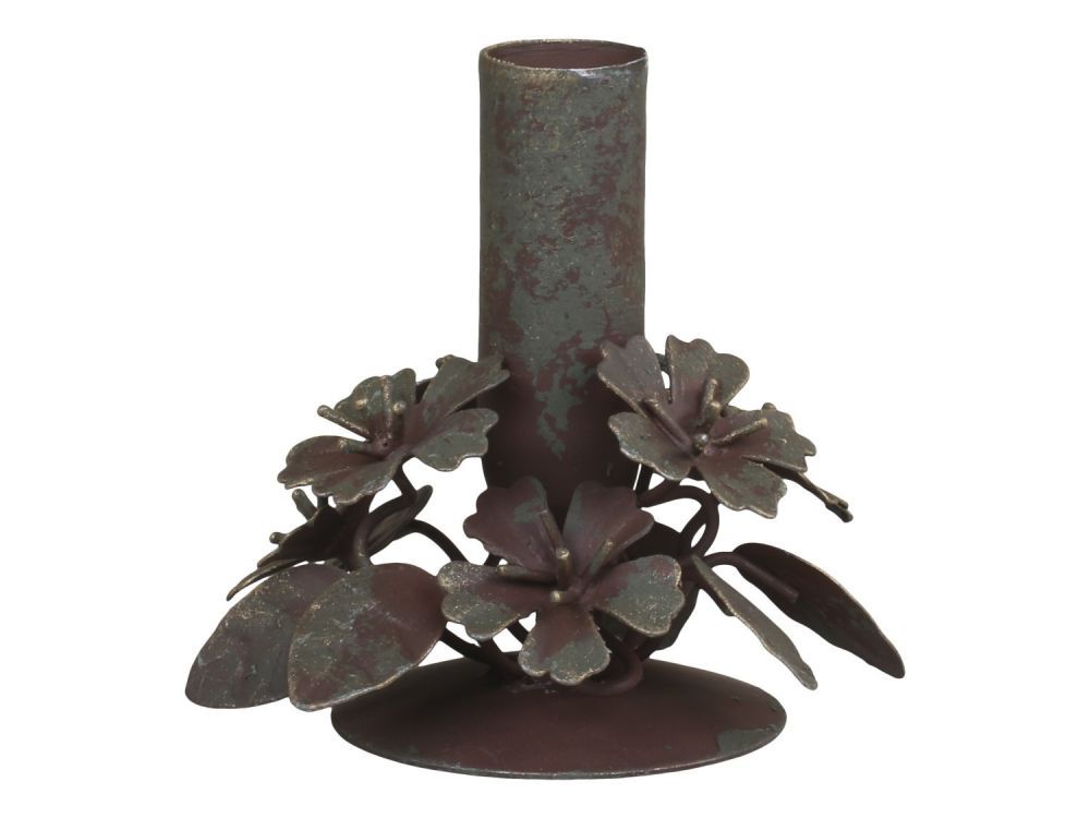 Mosazný antik kovový svícen na úzkou svíčku s květy Flower - 10*6*10cm Chic Antique - LaHome - vintage dekorace