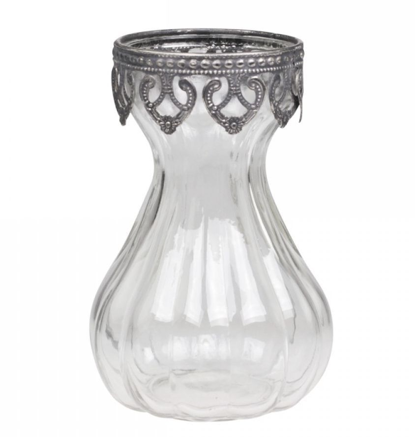 Skleněná dekorační váza s kovovým zdobením Hyacinth -  Ø 9*15cm Chic Antique - LaHome - vintage dekorace