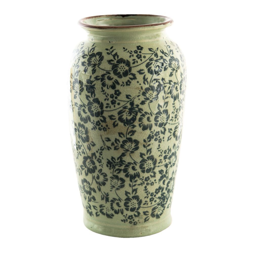 Zelená dekorační váza s modrými květy Minty - Ø16*27 cm Clayre & Eef - LaHome - vintage dekorace