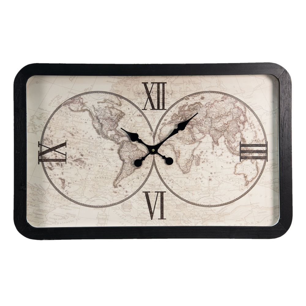Nástěnné hodiny v černém rámu s polokoulemi World - 80*6*51 cm Clayre & Eef - LaHome - vintage dekorace