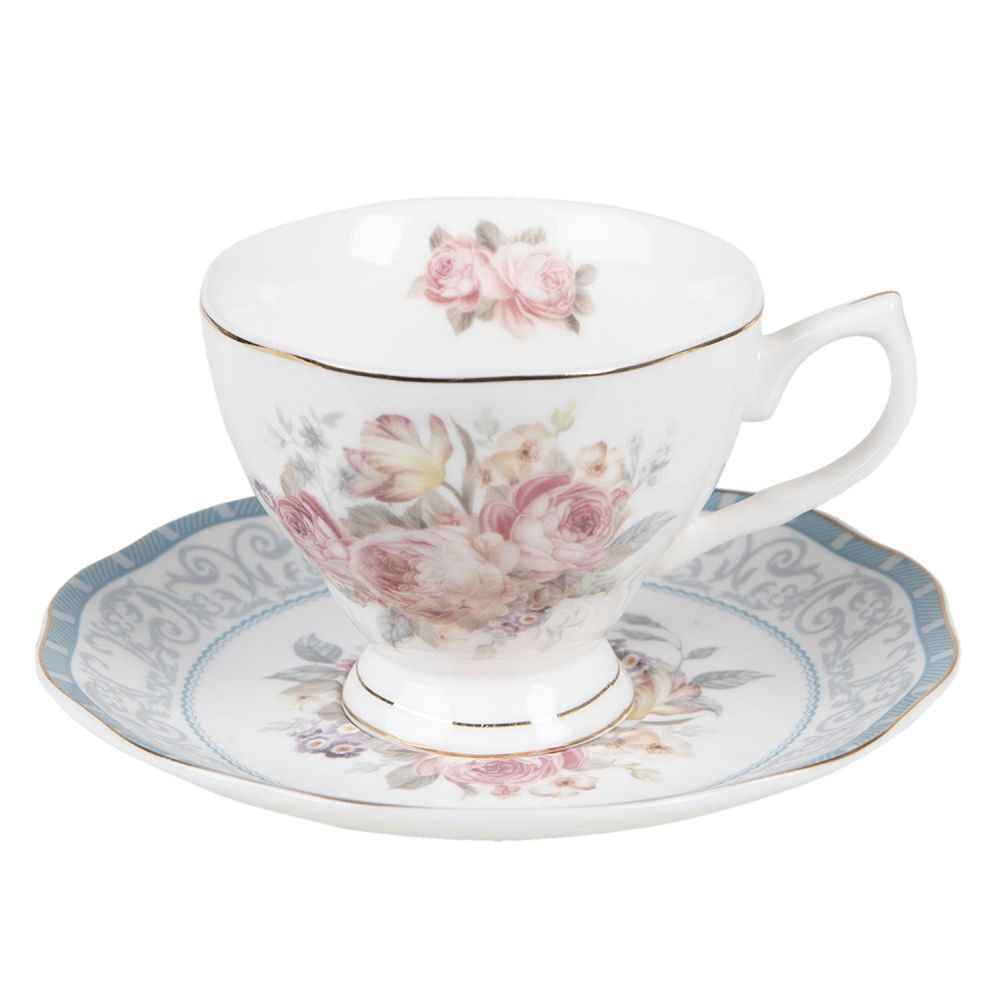 Porcelánový šálek s podšálkem Peony Rosé - Ø 10*8 / Ø 15*2 cm / 220 ml Clayre & Eef - LaHome - vintage dekorace