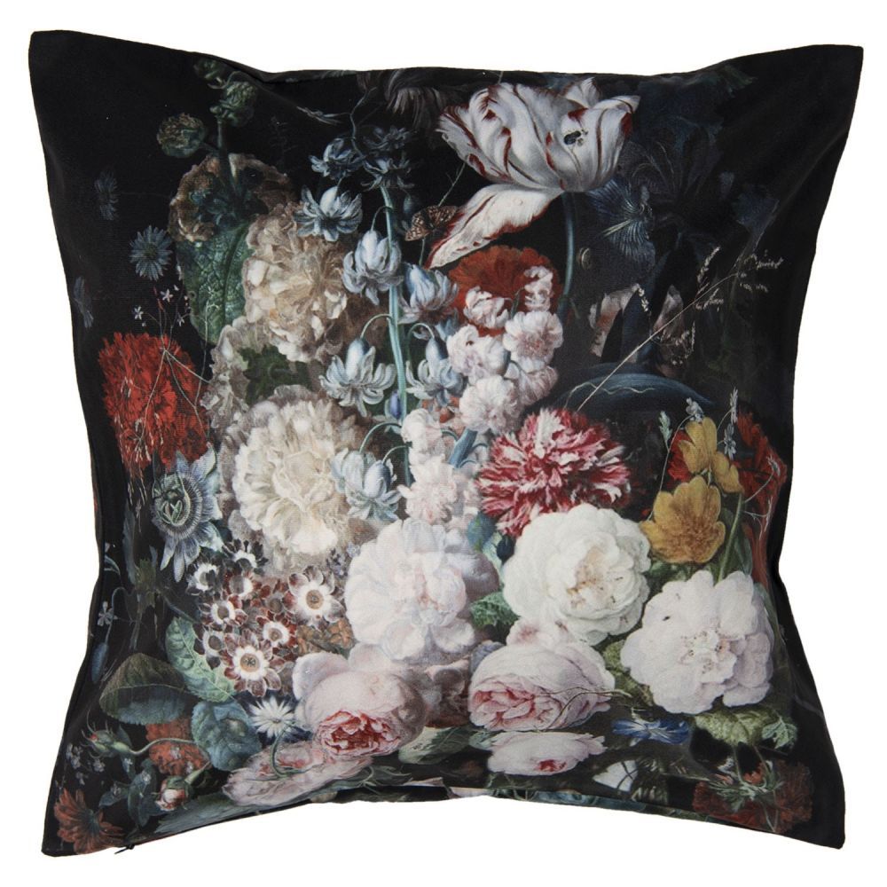 Černý povlak na polštář s květy - 45*45 cm Clayre & Eef - LaHome - vintage dekorace