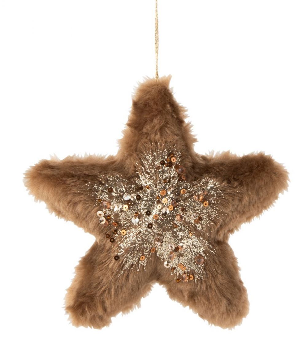 Hnědá sametová hvězda s flitry Glitt - 16*16*3 cm J-Line by Jolipa - LaHome - vintage dekorace