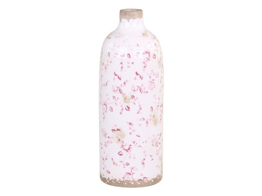 Keramická dekorační váza s růžovými kvítky Floral Cannes - Ø 11*31cm Chic Antique - LaHome - vintage dekorace